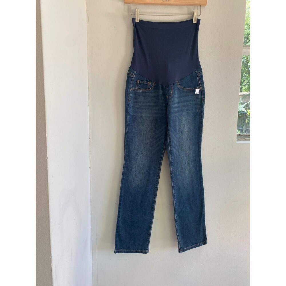 NEW Motherhood Maternity Indigo Blue Jeans Straight Petite XS Secret fit Stretch